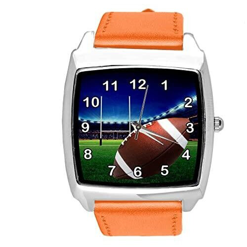 Orange Leather Square Watch for Rugby Fans