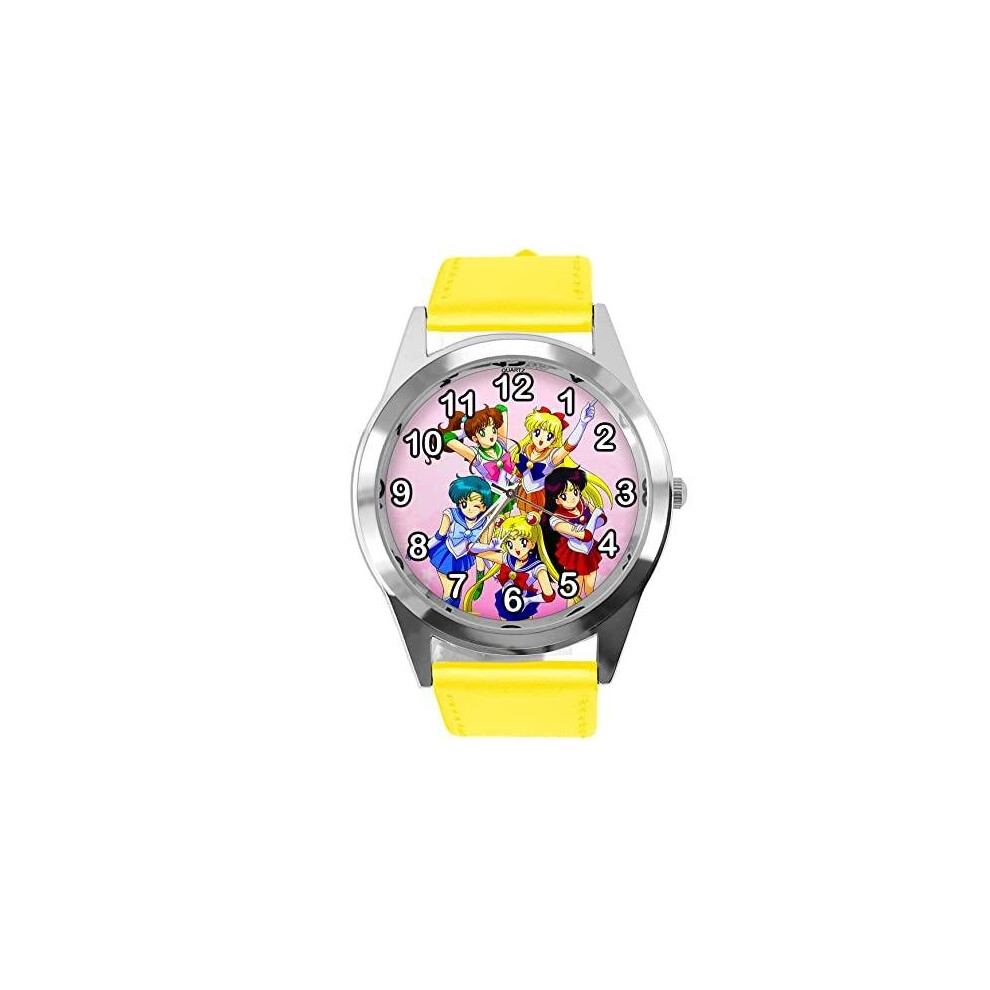Photos - Wrist Watch Yellow Leather Round Watch for Manga Fans