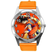 Orange Leather Round Watch for Anime Fighters Fans