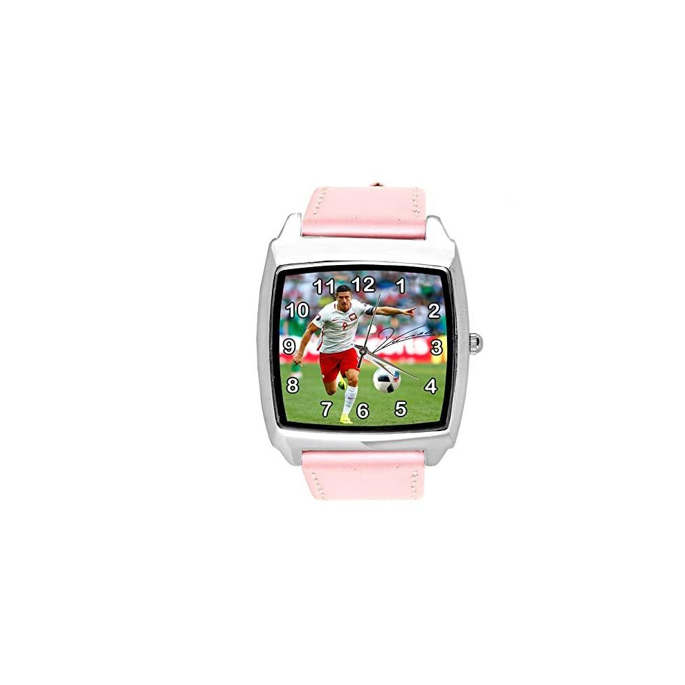 Pink Leather Square Watch for Football Fans