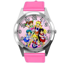 Hot Pink Leather Round Watch for Manga Fans