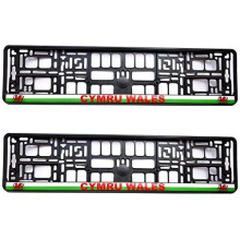 PAIR (2PCS) TAPORT Wales Welsh Flag Pure Black Doming Car Registration License Number Plate Surround Holder Frame Surround