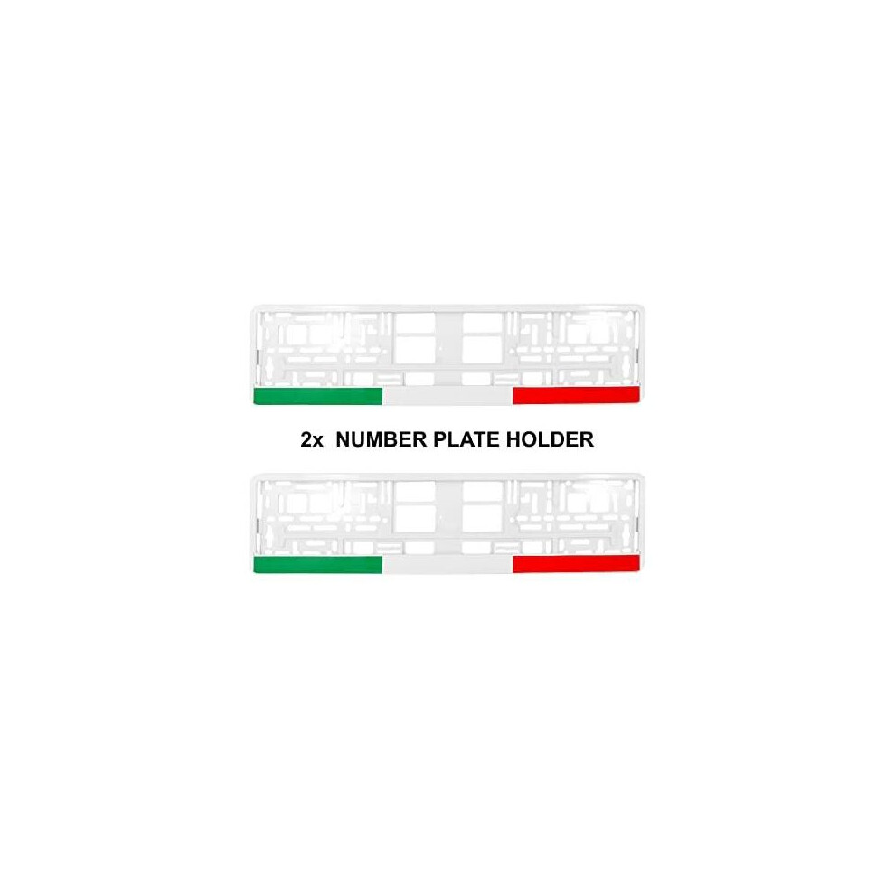 Pair (2Pcs) Taport Italy Italian Flag Gloss Car Registration License Number Plate Surround Holder Frame Surround White 5056495504092