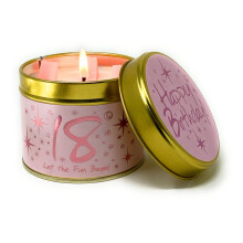Lily Flame LF-Birth-18 Happy Birthday 18 Tin Candle - Cruelty Free & Vegan, 35h Burn, Powdery Rose Peach Mango Scent