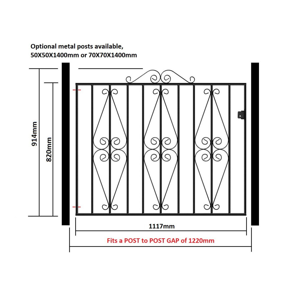 (1220mm GAP X 914mm High Galvanised) Stirling Scroll Garden Gates Galvanised Metal Iron