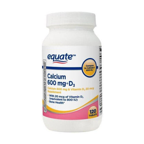 Equate Calcium 600mg + D3 Tablets, 120 Count