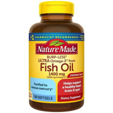 Nature Made Fish Oil Burp-Less Ultra Omega 3 1400 mg One Per Day, 100 Softgels, Fish Oil Omega 3 Supplement For Heart, Brain, and Eye Health