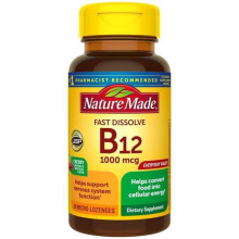 Nature Made Fast Dissolve Vitamin B12 1000 mcg Micro-Lozenges, 60 Count for Cellular Energy