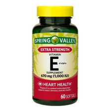 Spring Valley Extra Strength Vitamin E Softgels, 670 mg (1000 IU), 60 Count