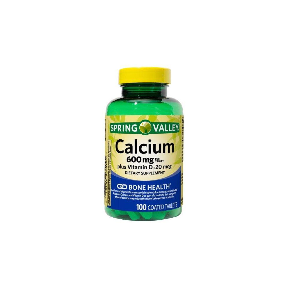 Spring Valley Calcium 600 Mg Plus Vitamin D3 20 Mcg Coated Tablets, 100 Count