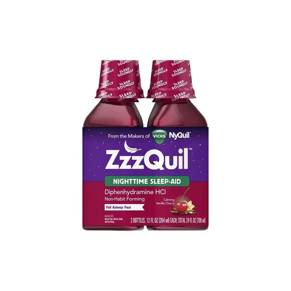 Vicks Zzzquil Nighttime Sleep Aid Liquid, Vanilla Cherry, 12 Oz, 2 Ct