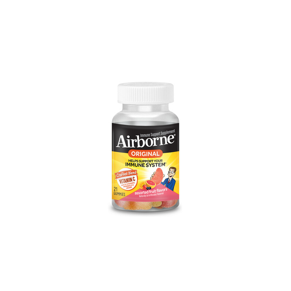 Airborne Assorted Fruit Flavored Gummies, 21 Count - 750Mg Of Vitamin C And Minerals & Herbs Immune Support (Packaging May Vary)
