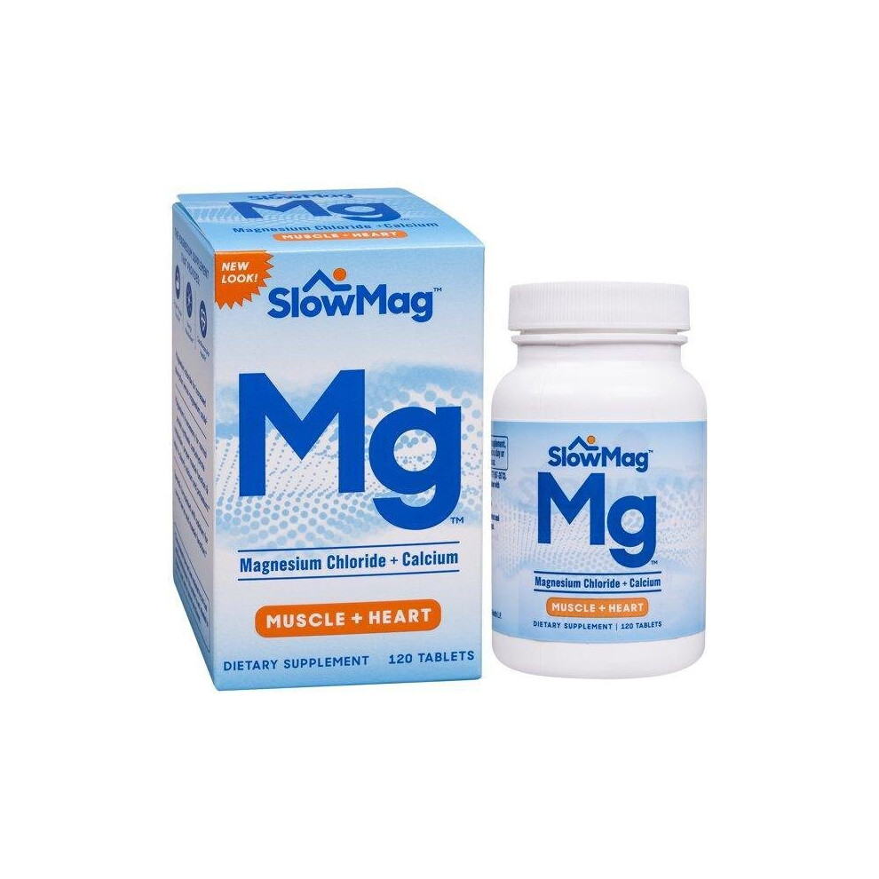 SlowMag Mg Muscle & Heart Magnesium Chloride and Calcium, 120 Ct