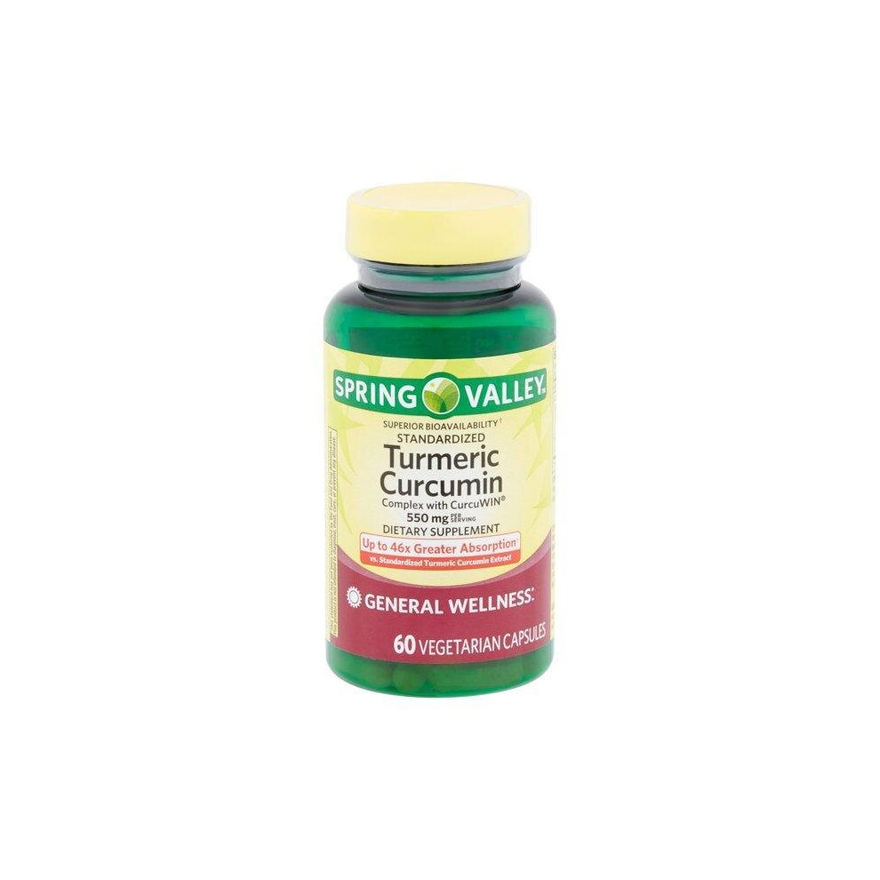 Spring Valley Standardized Turmeric Curcumin Complex Vegetarian Capsules With Cucuwin, 550 Mg, 60 Count