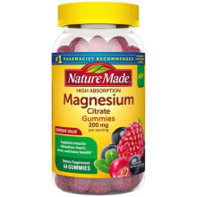 Nature Made High Absorption Magnesium Citrate 200mg Gummies, 64 Count to Support Muscle Relaxation, Heart, Nerve, and Bone Health