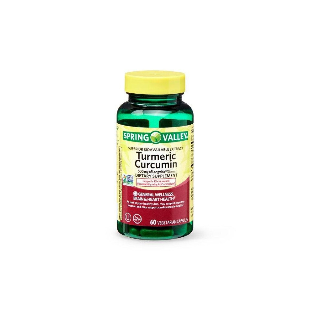 Spring Valley Turmeric Curcumin Vegetarian Capsules, 500 Mg, 60 Count