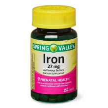 Spring Valley Iron Ferrous Sulfate Tablets, 27 mg, 250 count