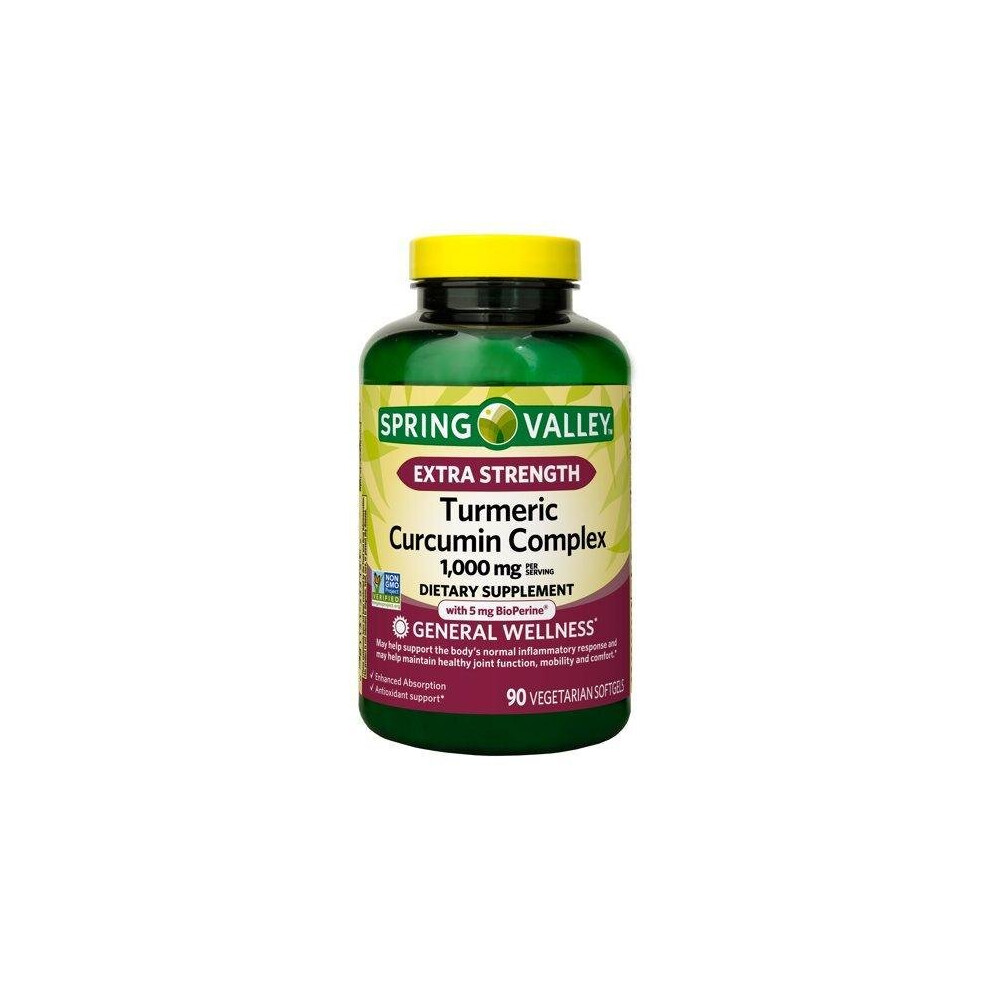 Spring Valley Turmeric Curcumin Complex Vegetarian Softgels, 1000Mg, 90 Count