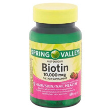 Spring Valley Fast-Dissolve Biotin Tablets, 10,000 mcg, 60 count