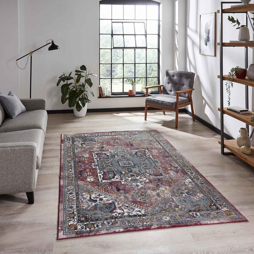 (Pink / Blue, 120 x 170 cm) Distressed Faded Vintage Traditional Rugs Pink Mauve Rug Runner Small Large Mat