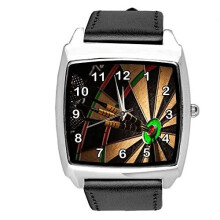 Black Leather Square Watch for Darts Fans