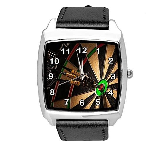Black Leather Square Watch for Darts Fans