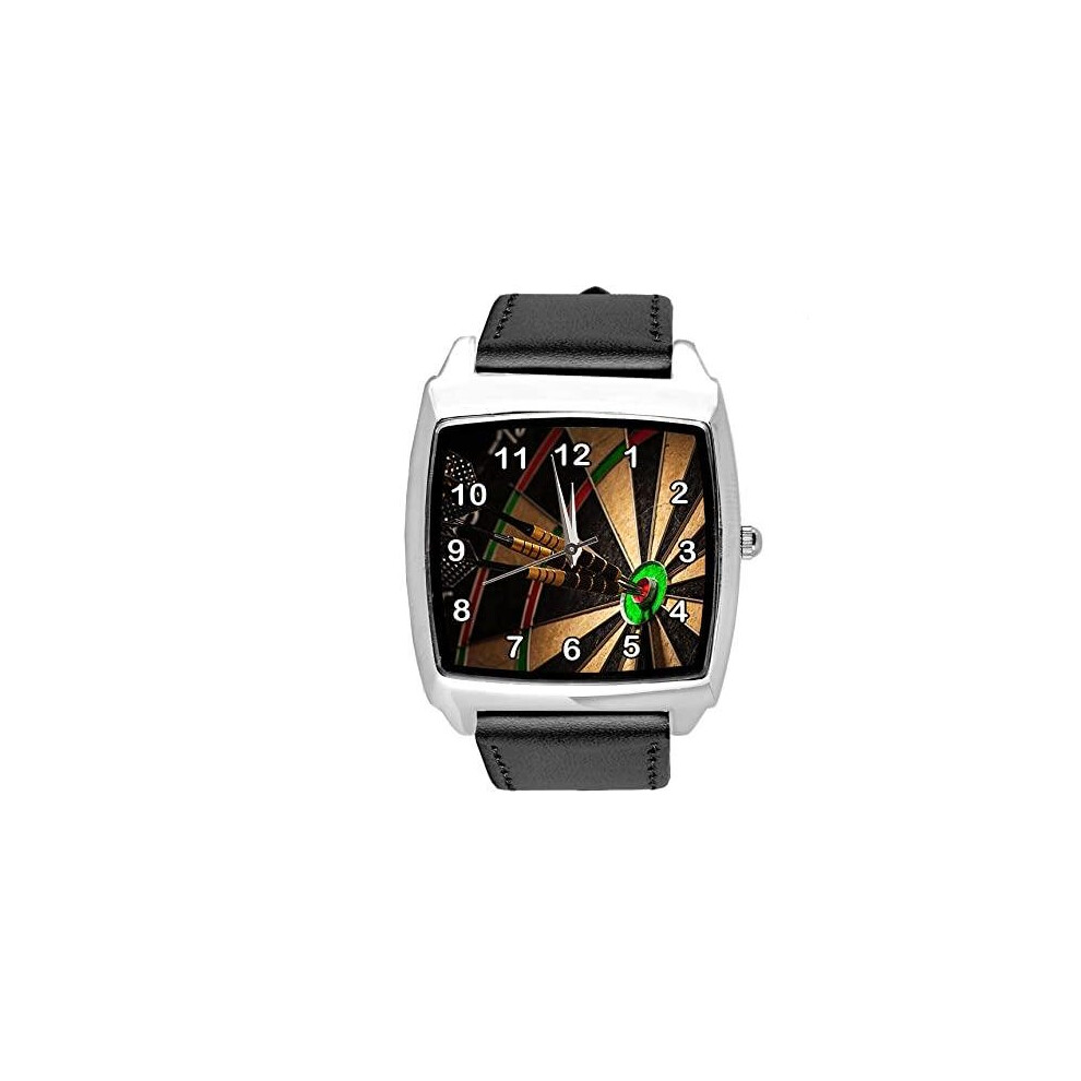 Taport® Black Leather Square Watch For Darts Fans Blue