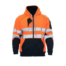 (Orange Zipper, 5XL) Hi Viz Vis High Visibility Jacket 3 Zips Hoodie Work Zip Hooded Top SweatShirts