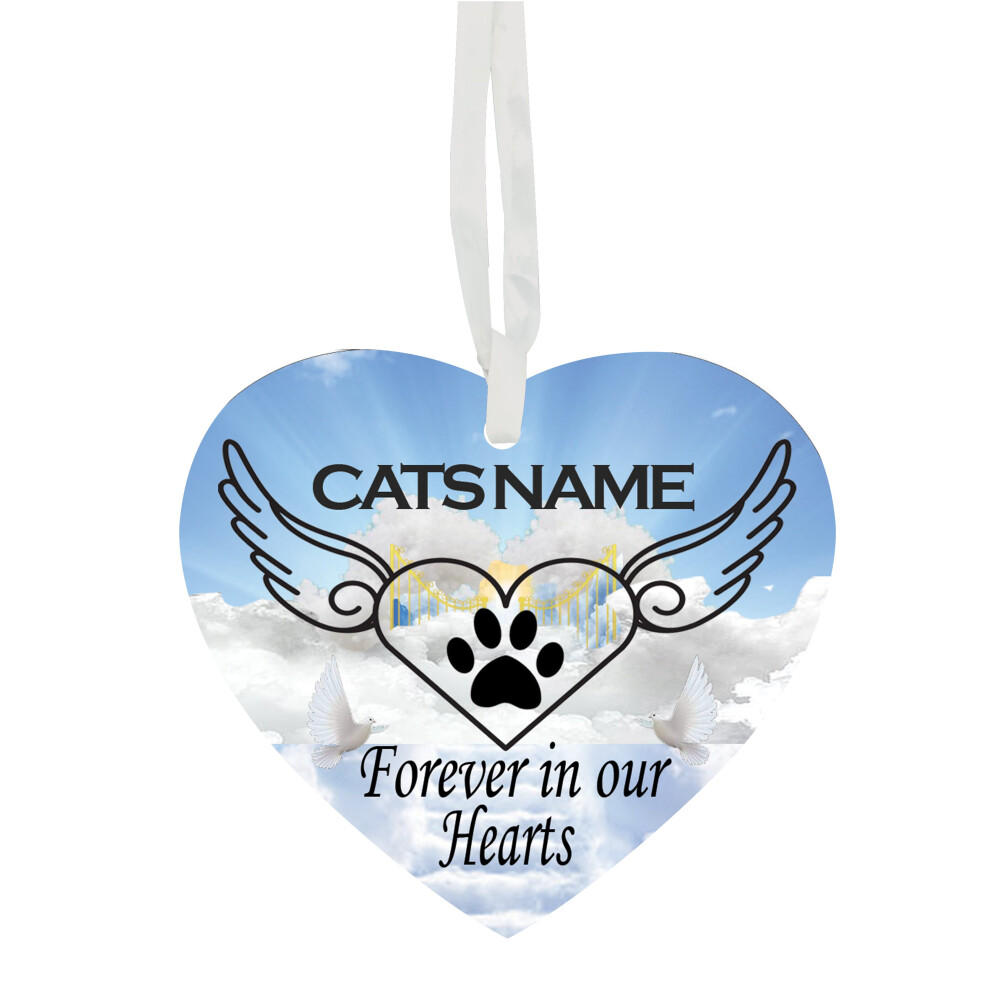 Personalised Gift Products Heart & Angel Wings 'Forever In Our Hearts' Personalised Cat Remembrance Heart Ceramic