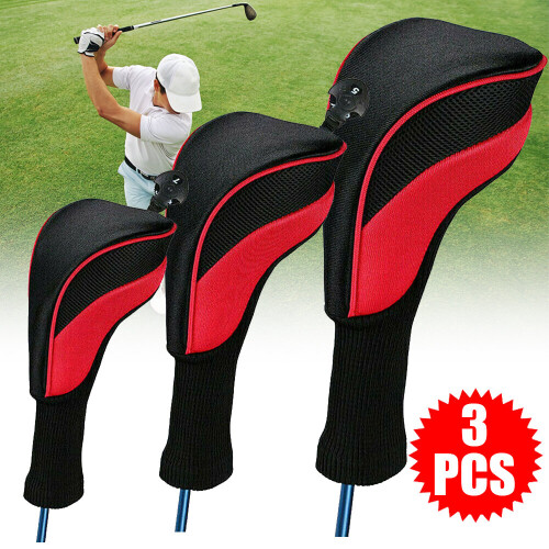 3X Golf Club Head Covers Set Long Neck Driver Fairway Woods Headcover