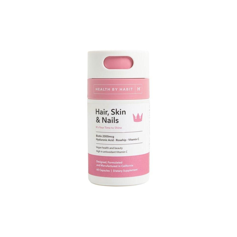 Health By Habit Hair Skin & Nails Supplement, Biotin, Hyaluronic Acid, 60 Capsules