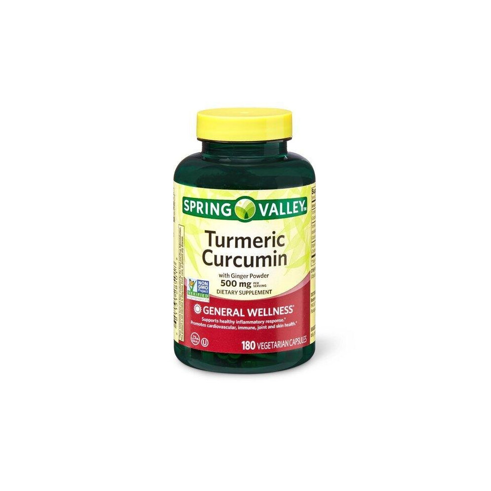 Spring Valley Turmeric Curcumin Vegetarian Capsules With Ginger Powder, 500 Mg, 180 Count