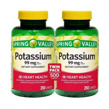 Spring Valley Potassium Dietary Supplement Caplets, 99mg, 250-Count, 2-Pack