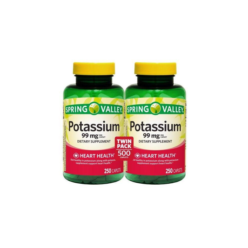 Spring Valley Potassium Dietary Supplement Caplets, 99Mg, 250-Count, 2-Pack