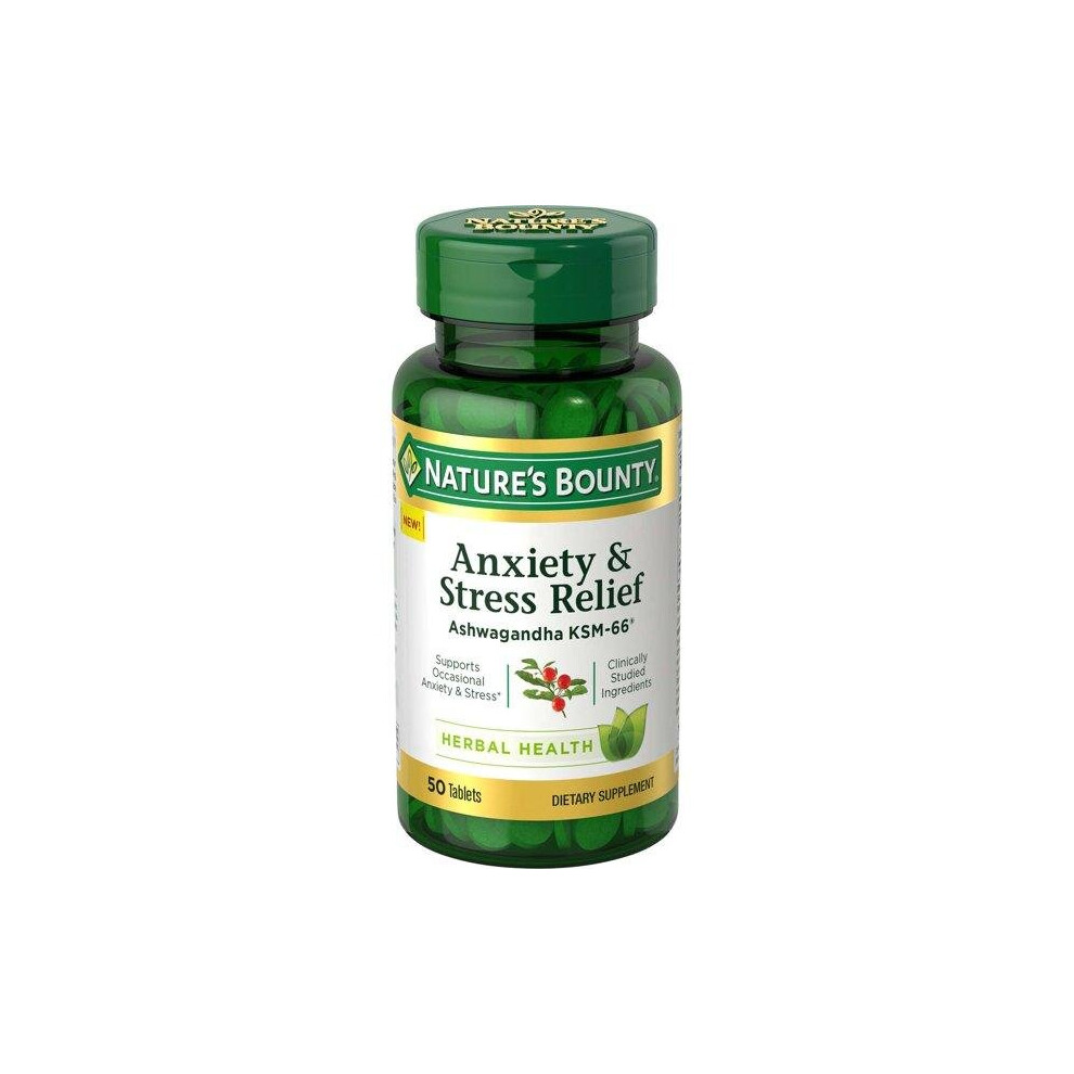 Nature's Bounty Anxiety & Stress Relief, Ashwagandha KSM-66, 50 Tablets