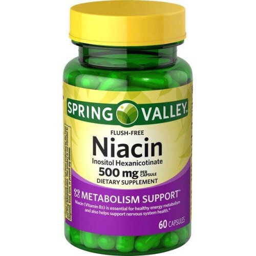 Spring Valley Niacin Capsules, 500 mg, 60 Count