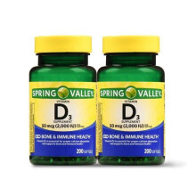 Spring Valley Vitamin D3 Softgels, 2000 IU, 200 Count, 2 Pack