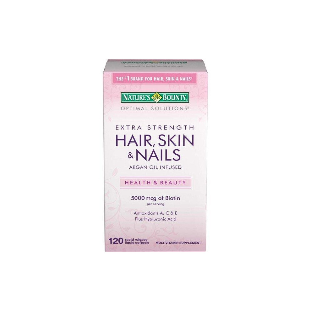 Nature's Bounty Optimal Solutions Hair Skin & Nails Extra Strength, 120 Softgels, Multivitamin Supplement, with Antioxidants C & E