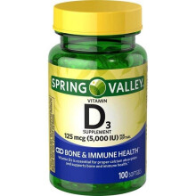Spring Valley Vitamin D3 Softgels, 5000 IU, 100 Count