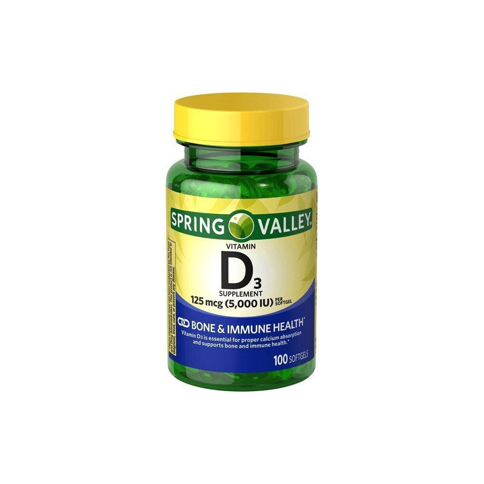 Spring Valley Vitamin D3 Softgels, 5000 Iu, 100 Count