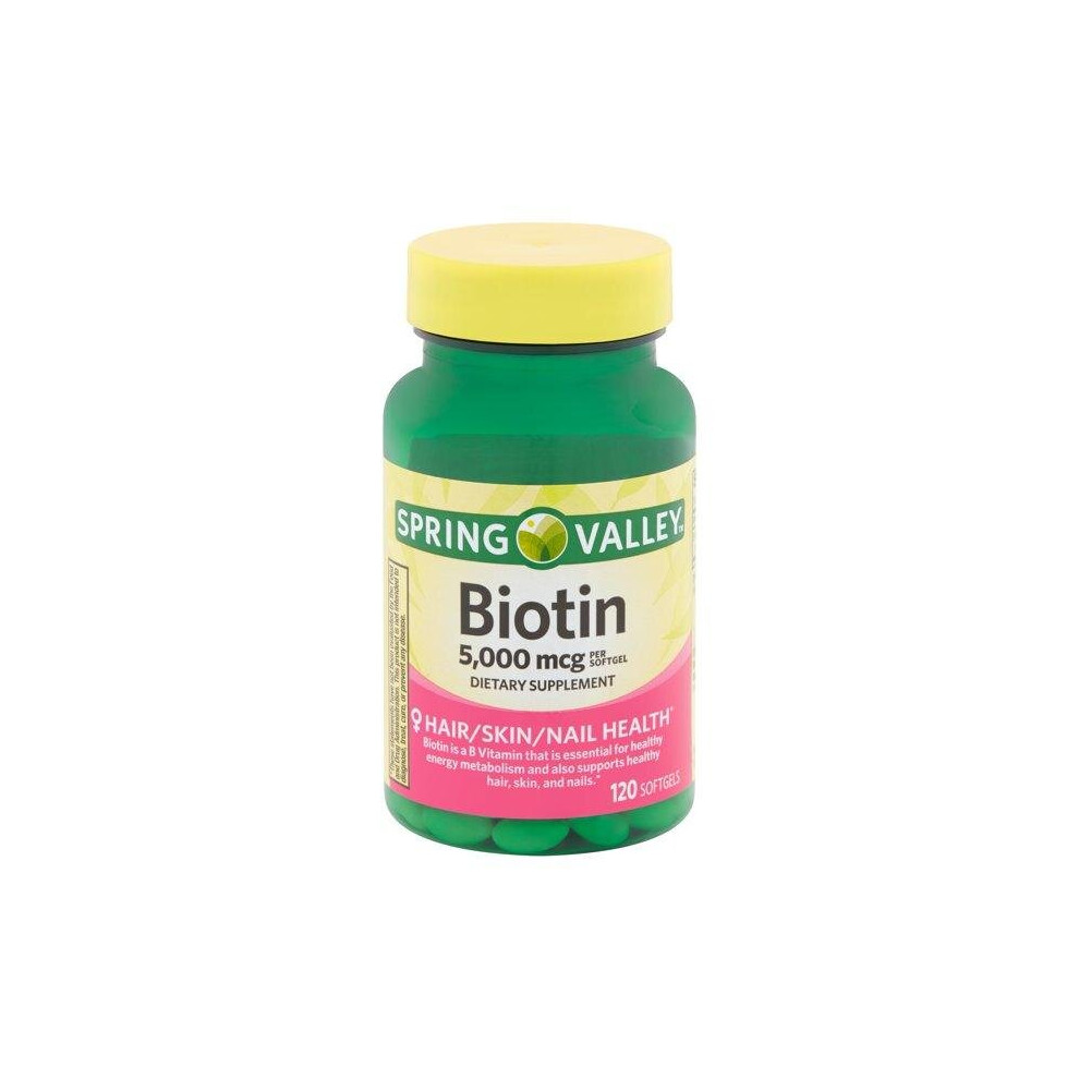 Spring Valley Biotin Softgels, 5,000 Mcg, 120 Count