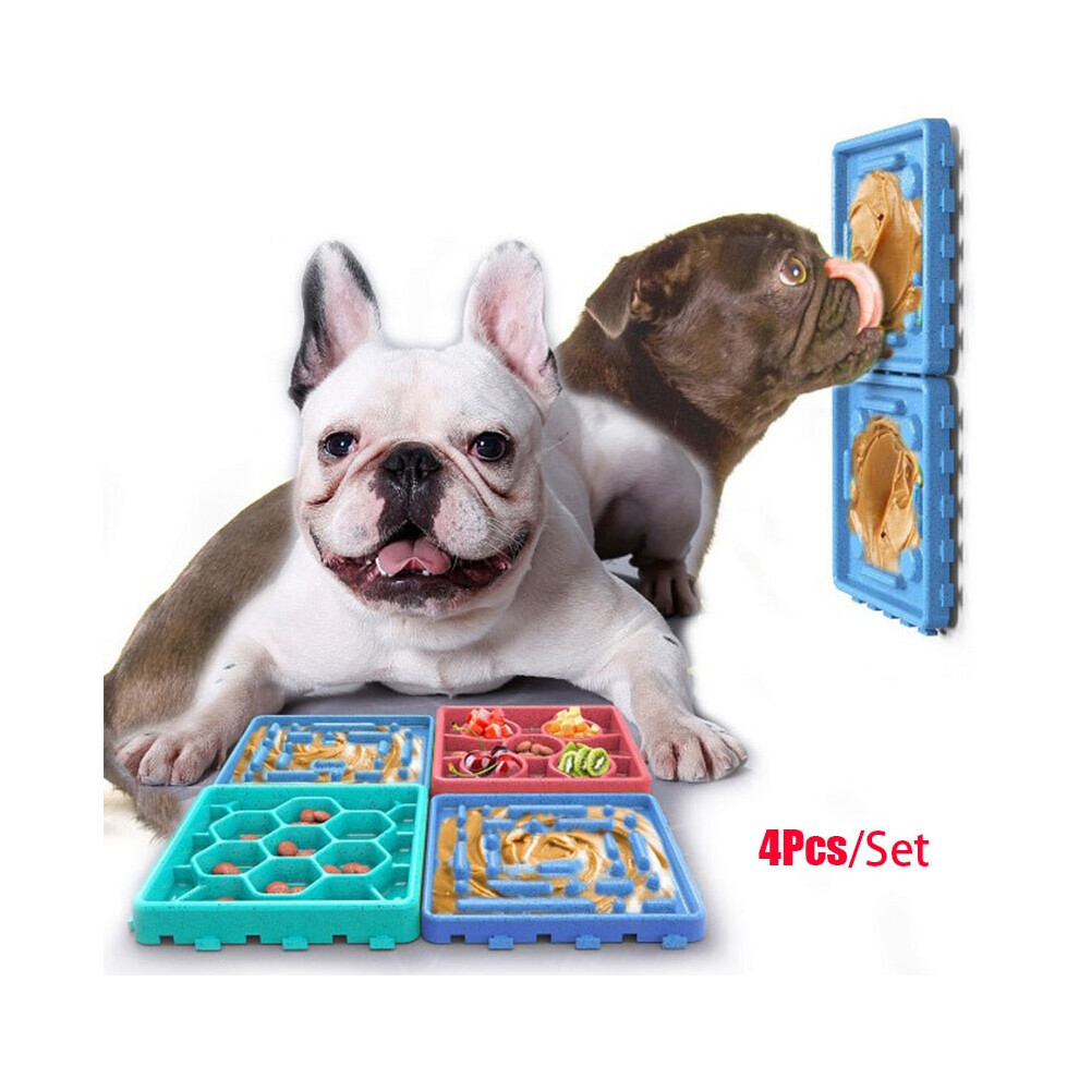 (Blue) Silicone Feeding Lick Mat Pet Food Bowls Slow Down Eating Feeder