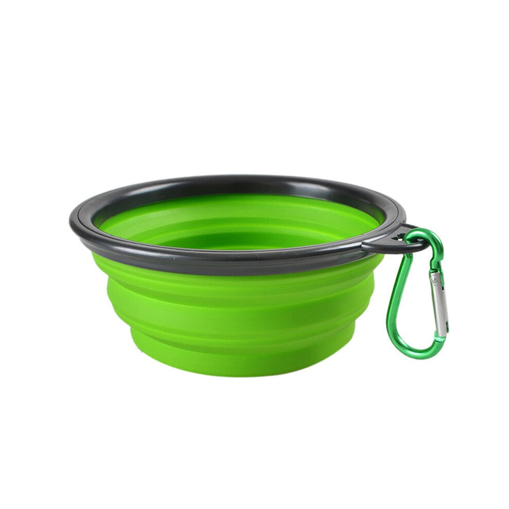 (Green) Fordable Pet Feed Bowl Eco-Friendly Silicone Travel Portable Puppy Container