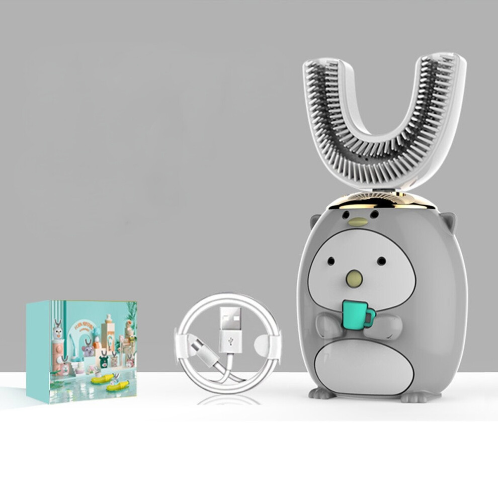 Greenzech (Grey, 6-12 Years) Kids Silicone U-Shaped Electric Toothbrush Intelligent Charging