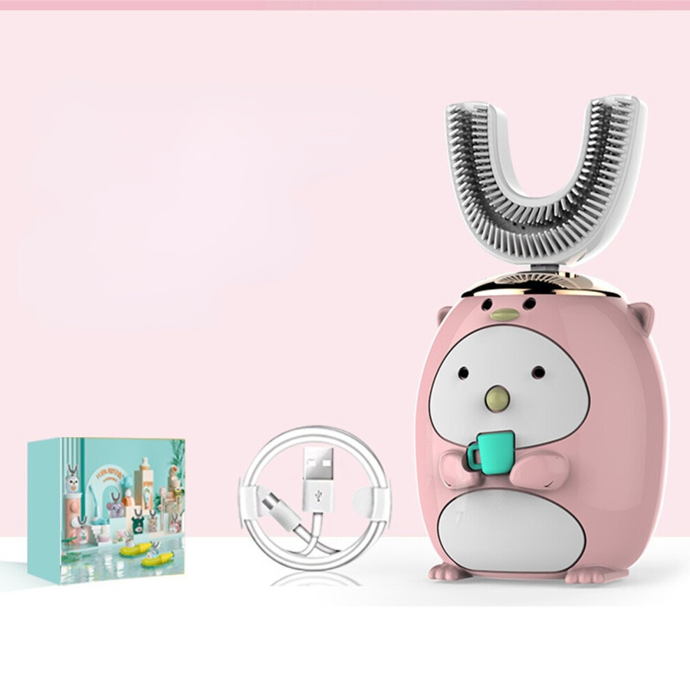 (Pink, 2-6 Years) Kids Silicone U-shaped Electric Toothbrush Intelligent Charging