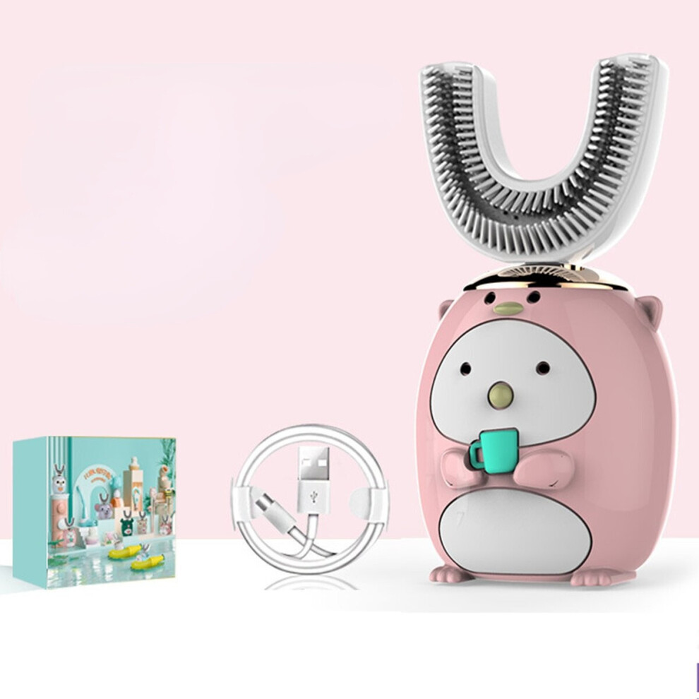 (Pink, 6-12 Years) Kids Silicone U-shaped Electric Toothbrush Intelligent Charging