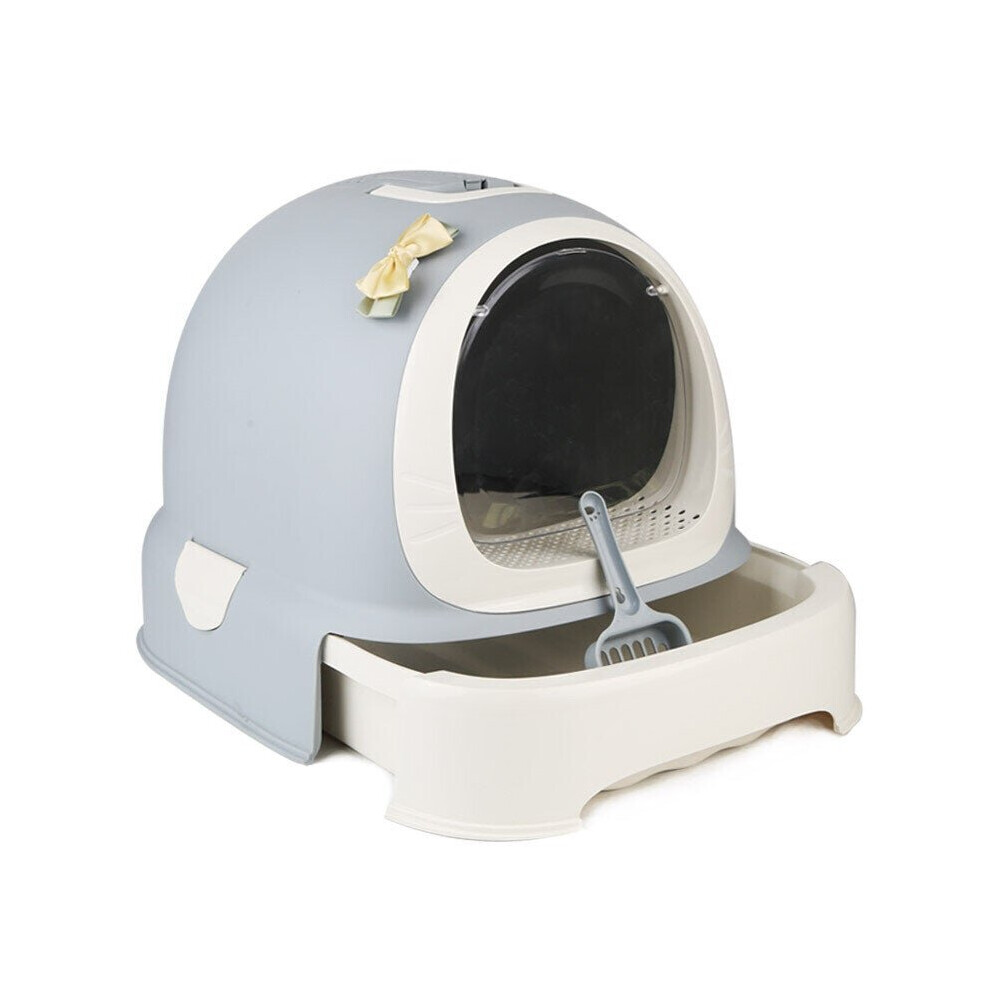 (Grey) Cat Litter Box Fully Enclosed Anti-Splash Deodorizing with Drawer for Pet