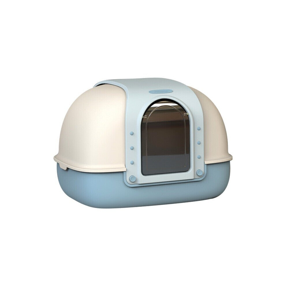 (Blue) Cat Litter Box Double-Sided Flap Fully Enclosed Cat Bedpans