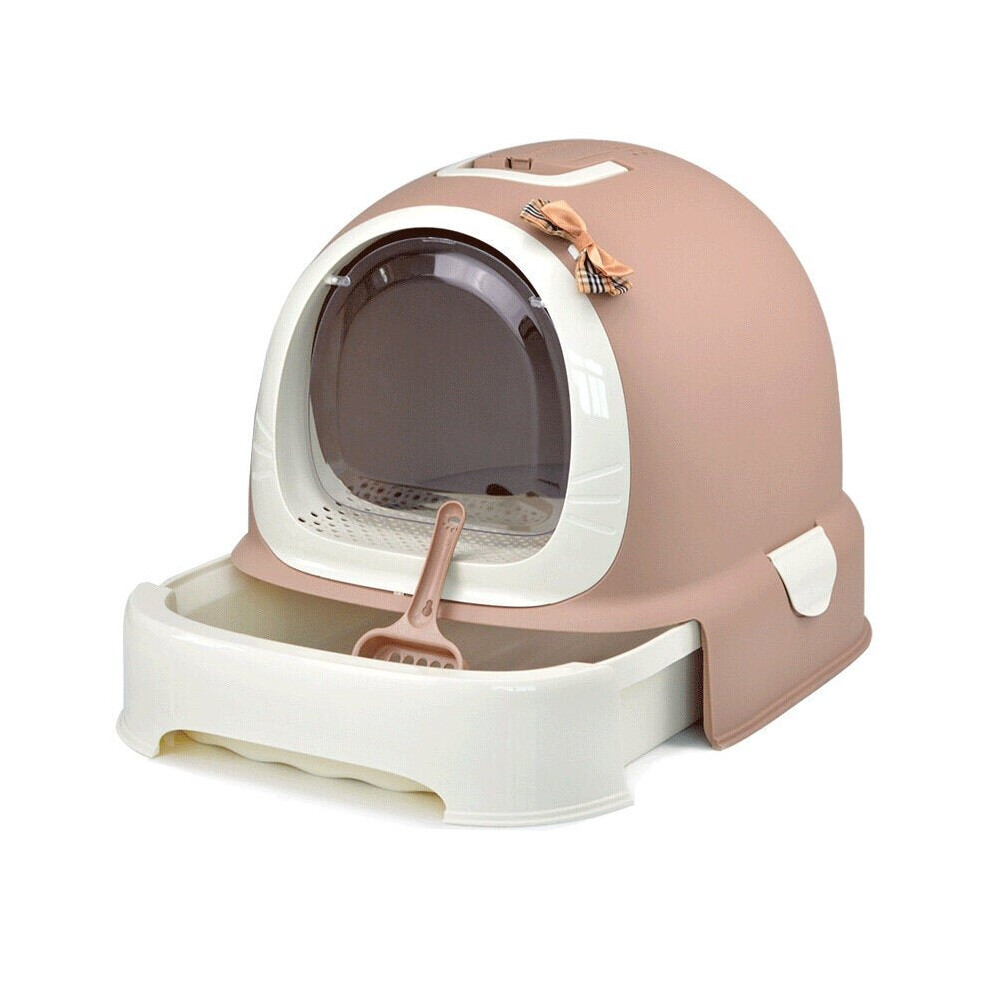 (Brown) Cat Litter Box Fully Enclosed Anti-Splash Deodorizing with Drawer for Pet