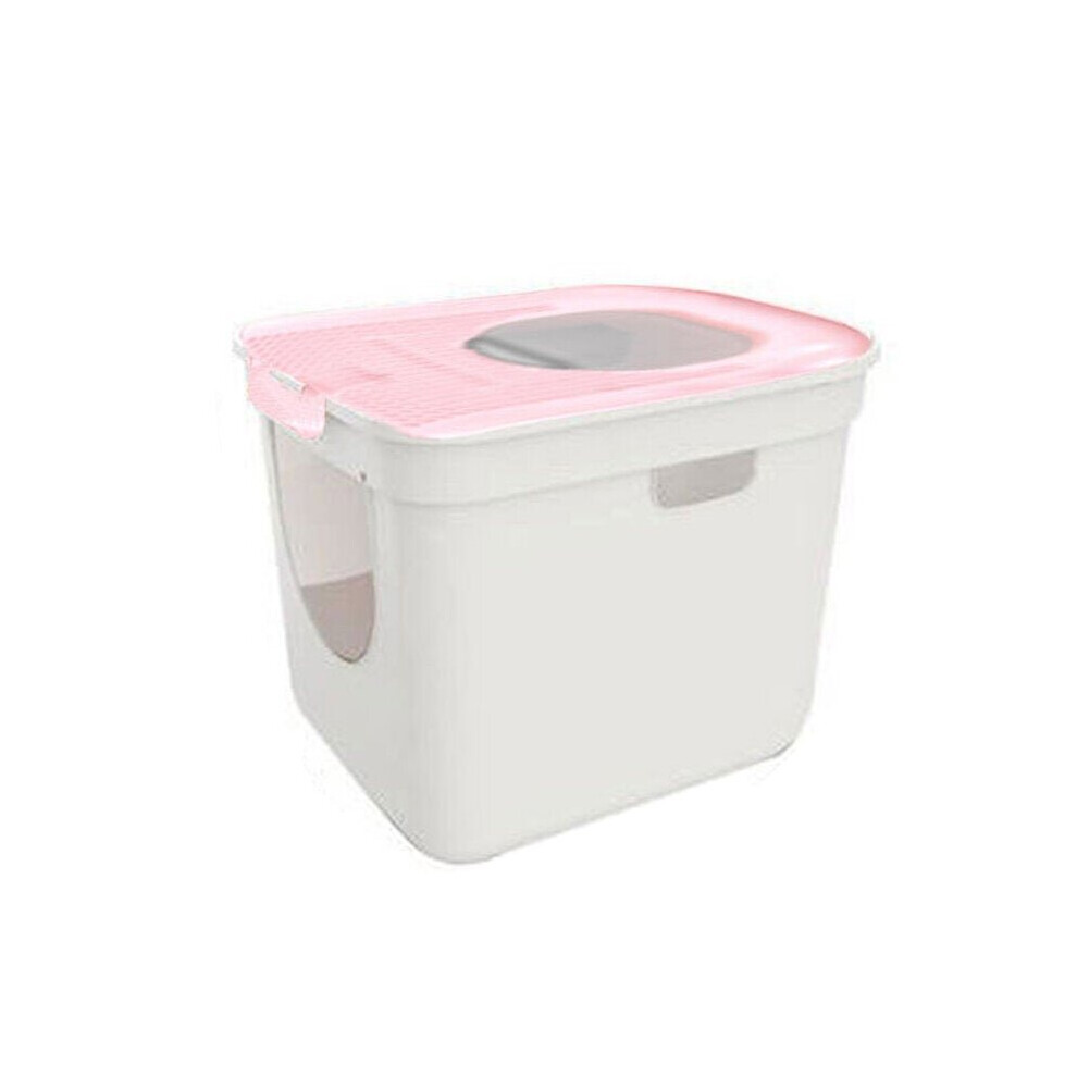 (Pink, XL) Cat Bedpan Large Enclosed Cat Litter Bo* with Scoop